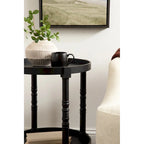 Tavolino rotondo da 50 cm in legno stile rustico con ripiano inferiore e gambe a fuso, grigio o bianco