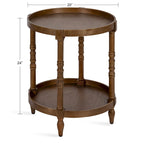 Tavolino rotondo da 50 cm in legno stile rustico con ripiano inferiore e gambe a fuso, grigio o bianco