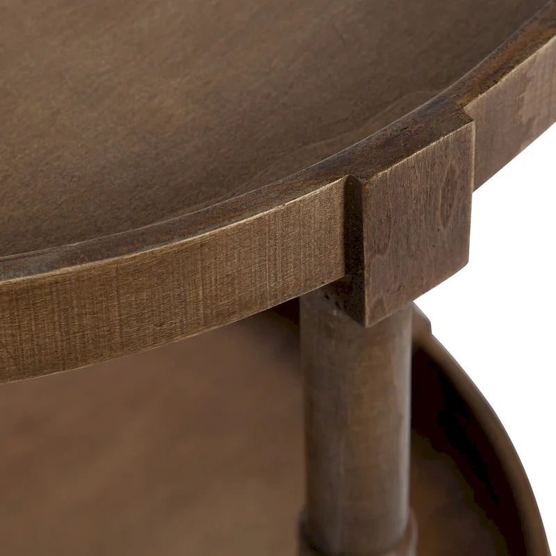 Tavolino rotondo da 50 cm in legno stile rustico con ripiano inferiore e gambe a fuso, grigio o bianco