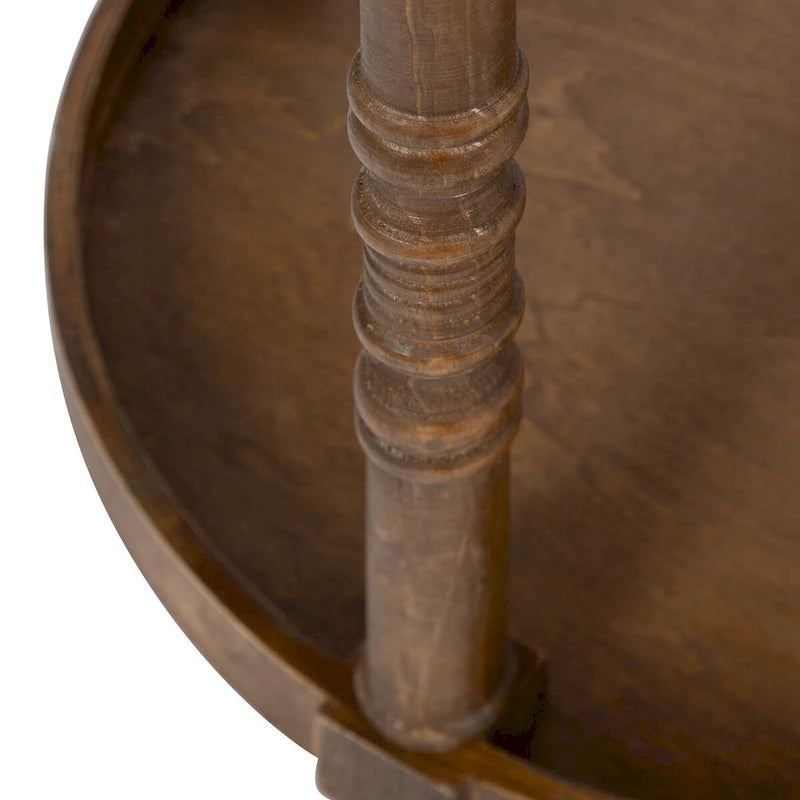 Tavolino rotondo da 50 cm in legno stile rustico con ripiano inferiore e gambe a fuso, grigio o bianco