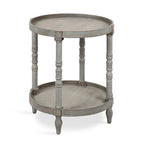 Tavolino rotondo da 50 cm in legno stile rustico con ripiano inferiore e gambe a fuso, grigio o bianco