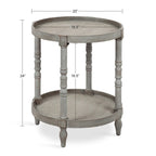 Tavolino rotondo da 50 cm in legno stile rustico con ripiano inferiore e gambe a fuso, grigio o bianco