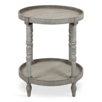 Tavolino rotondo da 50 cm in legno stile rustico con ripiano inferiore e gambe a fuso, grigio o bianco