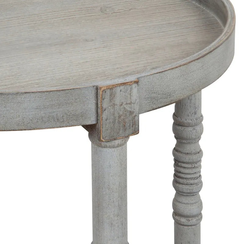 Tavolino rotondo da 50 cm in legno stile rustico con ripiano inferiore e gambe a fuso, grigio o bianco