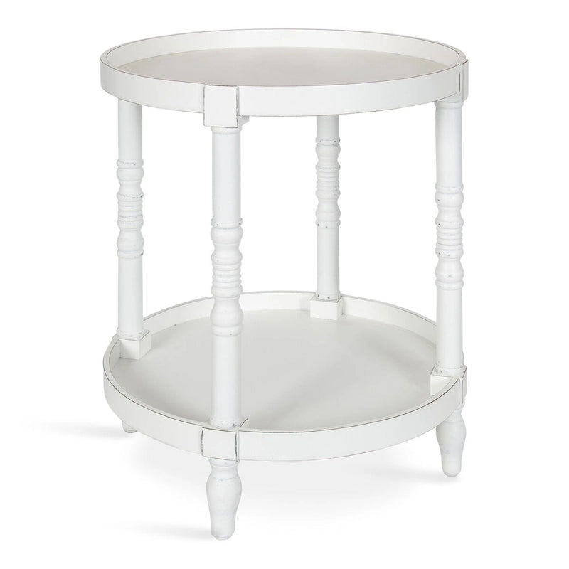 Tavolino rotondo da 50 cm in legno stile rustico con ripiano inferiore e gambe a fuso, grigio o bianco