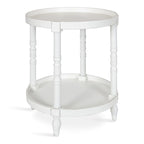 Tavolino rotondo da 50 cm in legno stile rustico con ripiano inferiore e gambe a fuso, grigio o bianco