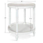 Tavolino rotondo da 50 cm in legno stile rustico con ripiano inferiore e gambe a fuso, grigio o bianco