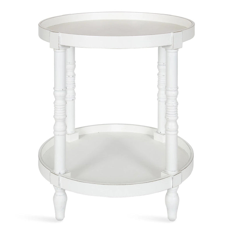 Tavolino rotondo da 50 cm in legno stile rustico con ripiano inferiore e gambe a fuso, grigio o bianco