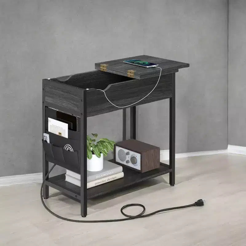 Side Tables with Storage Bedroom Small End Table with Charging Station Side Table with Drawer for Living Room