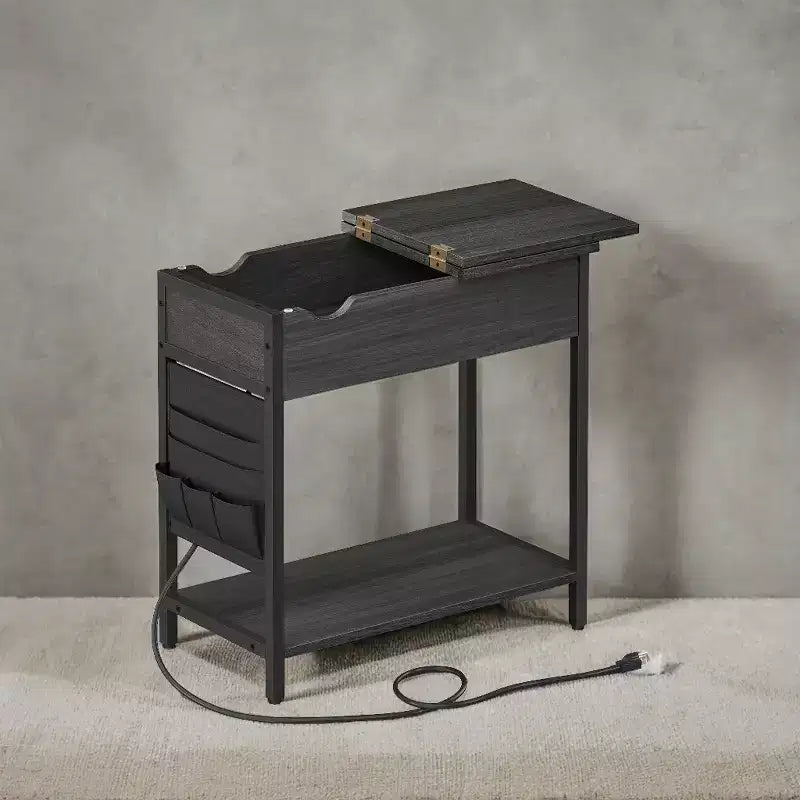 Side Tables with Storage Bedroom Small End Table with Charging Station Side Table with Drawer for Living Room