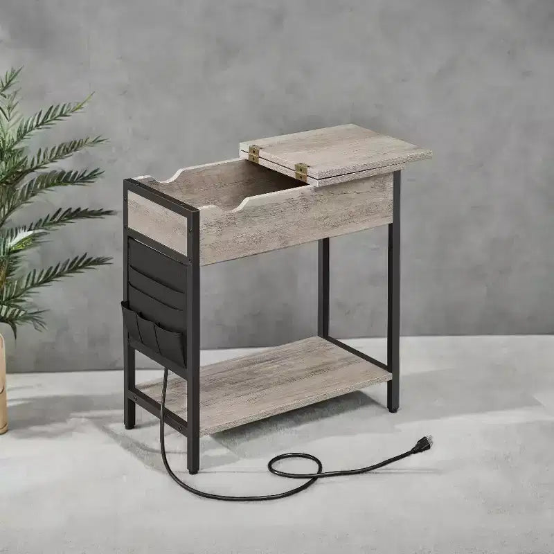 Side Tables with Storage Bedroom Small End Table with Charging Station Side Table with Drawer for Living Room