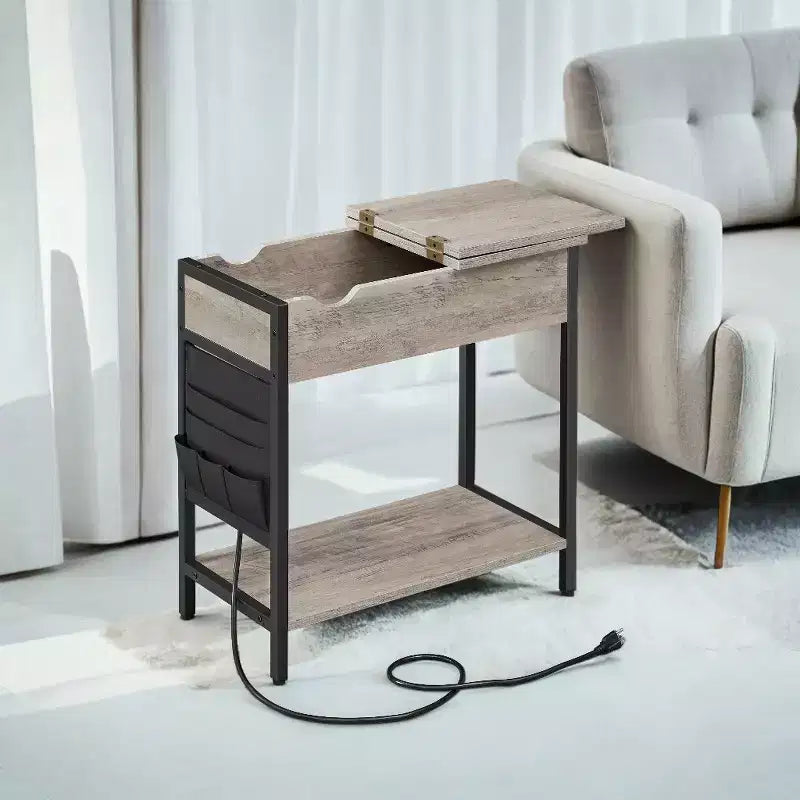 Side Tables with Storage Bedroom Small End Table with Charging Station Side Table with Drawer for Living Room