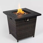 Rattan Fire Table, Square Wicker Fire Table, Adjustable Flame Outdoor Woven Rattan Fire Pit For Backyard, Garden