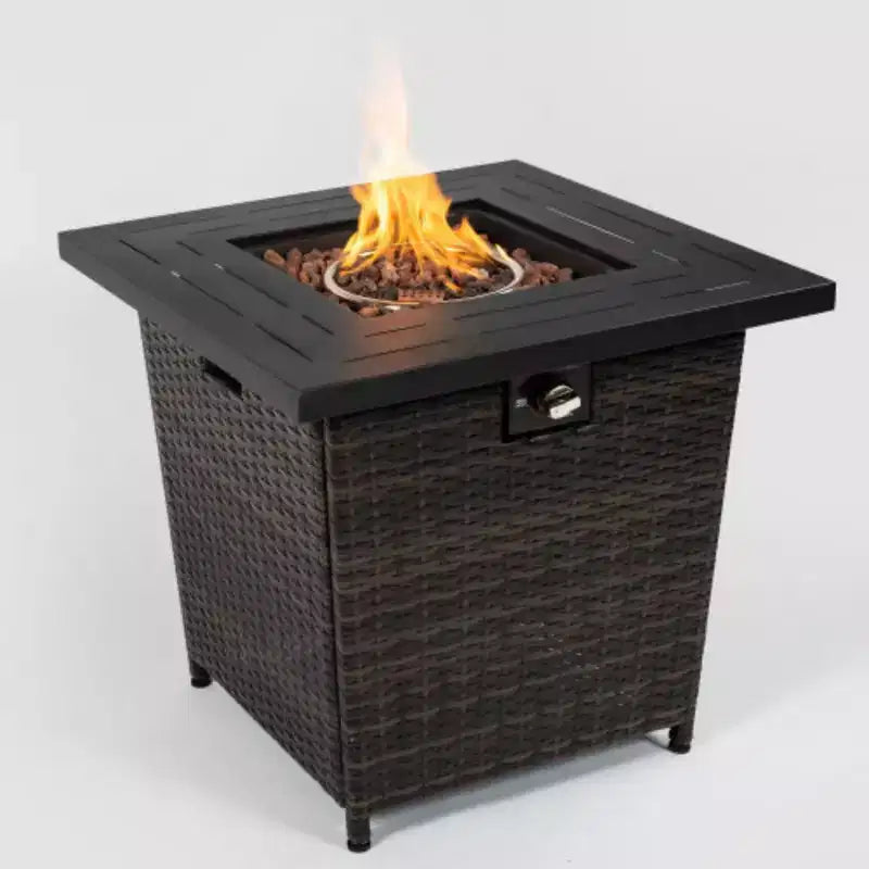 Rattan Fire Table, Square Wicker Fire Table, Adjustable Flame Outdoor Woven Rattan Fire Pit For Backyard, Garden