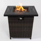Rattan Fire Table, Square Wicker Fire Table, Adjustable Flame Outdoor Woven Rattan Fire Pit For Backyard, Garden
