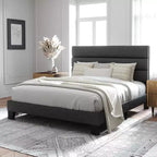 Allewie Platform Bed Frame with Fabric Upholstered Headboard and Wooden Slats Support, Fully Upholstered Mattress Foundation/No Box Spring Needed