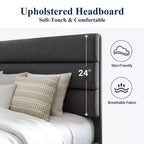 Allewie Platform Bed Frame with Fabric Upholstered Headboard and Wooden Slats Support, Fully Upholstered Mattress Foundation/No Box Spring Needed