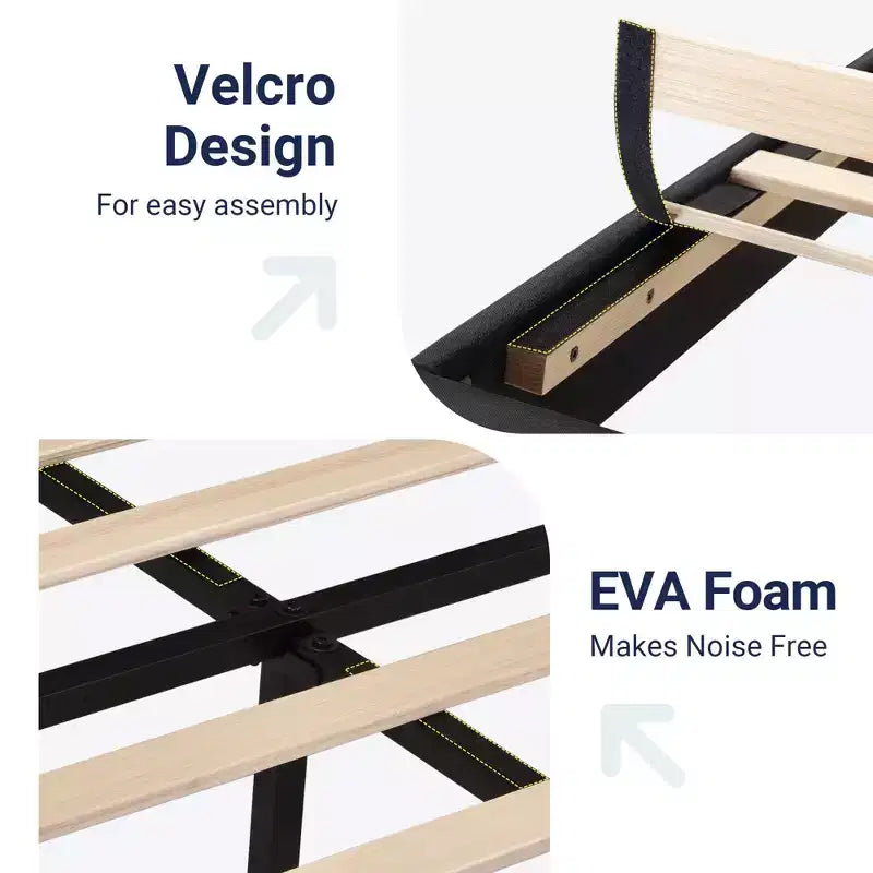Allewie Platform Bed Frame with Fabric Upholstered Headboard and Wooden Slats Support, Fully Upholstered Mattress Foundation/No Box Spring Needed