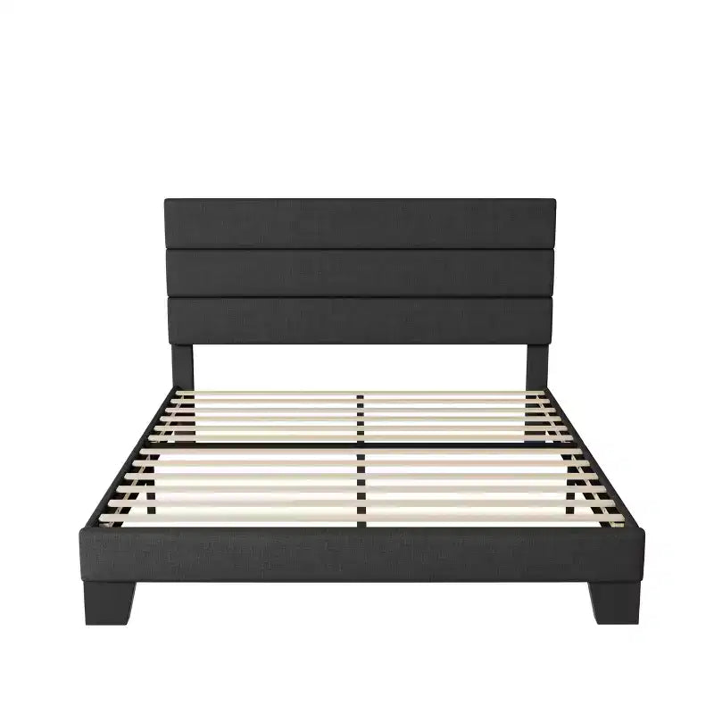 Allewie Platform Bed Frame with Fabric Upholstered Headboard and Wooden Slats Support, Fully Upholstered Mattress Foundation/No Box Spring Needed