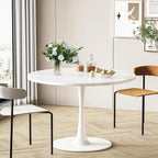Tavolo da cucina o da pranzo rotondo Grondin Mid-Century Modern con piano in MDF di alta qualità e base a piedistallo in acciaio per sala da pranzo