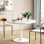 Tavolo da cucina o da pranzo rotondo Grondin Mid-Century Modern con piano in MDF di alta qualità e base a piedistallo in acciaio per sala da pranzo