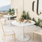 Tavolo da cucina o da pranzo rotondo Grondin Mid-Century Modern con piano in MDF di alta qualità e base a piedistallo in acciaio per sala da pranzo