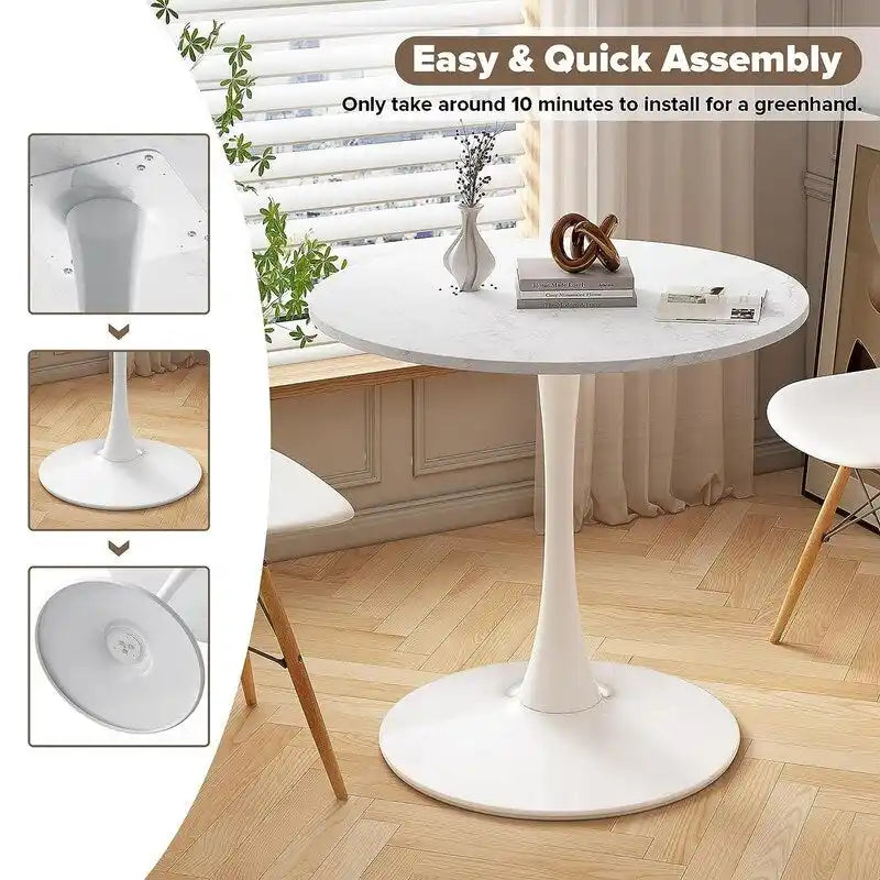 Tavolo da cucina o da pranzo rotondo Grondin Mid-Century Modern con piano in MDF di alta qualità e base a piedistallo in acciaio per sala da pranzo