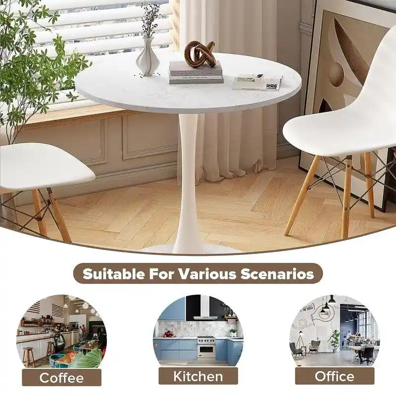 Tavolo da cucina o da pranzo rotondo Grondin Mid-Century Modern con piano in MDF di alta qualità e base a piedistallo in acciaio per sala da pranzo