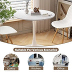 Tavolo da cucina o da pranzo rotondo Grondin Mid-Century Modern con piano in MDF di alta qualità e base a piedistallo in acciaio per sala da pranzo