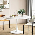 Tavolo da cucina o da pranzo rotondo Grondin Mid-Century Modern con piano in MDF di alta qualità e base a piedistallo in acciaio per sala da pranzo
