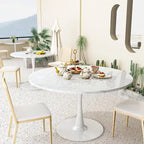 Tavolo da cucina o da pranzo rotondo Grondin Mid-Century Modern con piano in MDF di alta qualità e base a piedistallo in acciaio per sala da pranzo