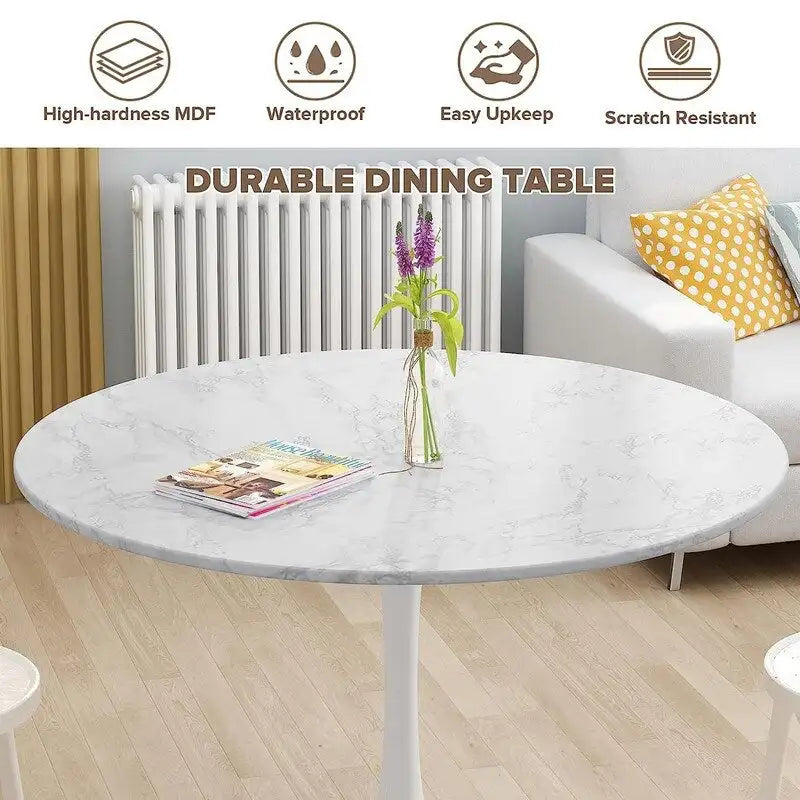 Tavolo da cucina o da pranzo rotondo Grondin Mid-Century Modern con piano in MDF di alta qualità e base a piedistallo in acciaio per sala da pranzo