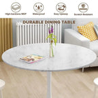 Tavolo da cucina o da pranzo rotondo Grondin Mid-Century Modern con piano in MDF di alta qualità e base a piedistallo in acciaio per sala da pranzo