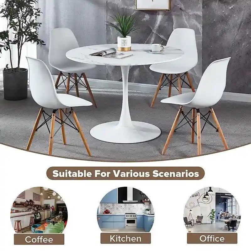 Tavolo da cucina o da pranzo rotondo Grondin Mid-Century Modern con piano in MDF di alta qualità e base a piedistallo in acciaio per sala da pranzo