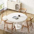 Tavolo da cucina o da pranzo rotondo Grondin Mid-Century Modern con piano in MDF di alta qualità e base a piedistallo in acciaio per sala da pranzo
