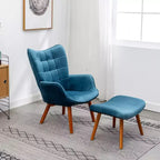 Roundhill Furniture Leiria Contemporary Silky Velvet Tufted Accent Chair with Ottoman, Blue