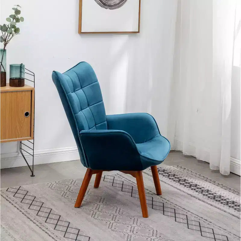 Roundhill Furniture Leiria Contemporary Silky Velvet Tufted Accent Chair with Ottoman, Blue