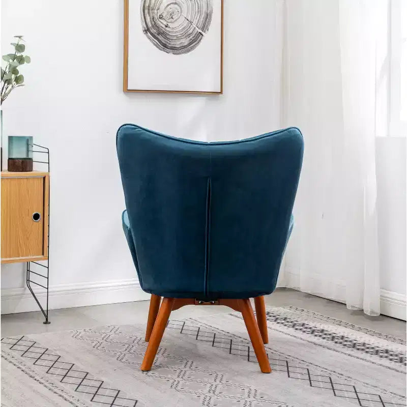 Roundhill Furniture Leiria Contemporary Silky Velvet Tufted Accent Chair with Ottoman, Blue