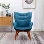 Roundhill Furniture Leiria Contemporary Silky Velvet Tufted Accent Chair with Ottoman, Blue