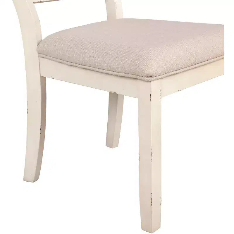 Roundhill Furniture Prato Wood Cross Back Upholstered Dining Chairs, Antique White, Set Of 2