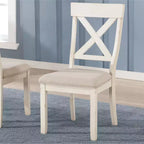 Roundhill Furniture Prato Wood Cross Back Upholstered Dining Chairs, Antique White, Set Of 2