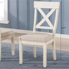 Roundhill Furniture Prato Wood Cross Back Upholstered Dining Chairs, Antique White, Set Of 2