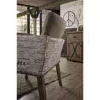 Roundhill Furniture Birmingham Script Printed Driftwood Finish Dining Arm Chair with Nail head, Set of 2