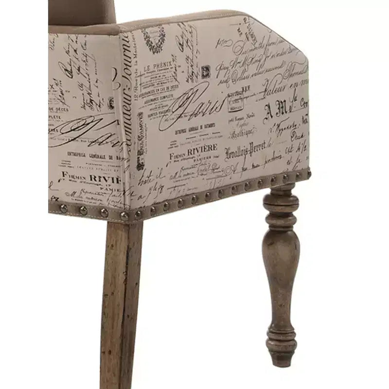 Roundhill Furniture Birmingham Script Printed Driftwood Finish Dining Arm Chair with Nail head, Set of 2