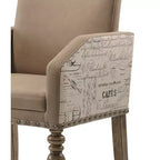 Roundhill Furniture Birmingham Script Printed Driftwood Finish Dining Arm Chair with Nail head, Set of 2