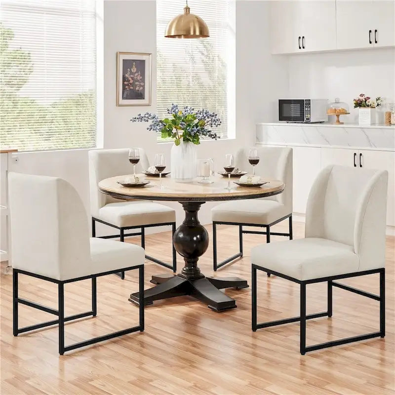 Set di 2 sedie da pranzo imbottite con struttura a U in ferro, tessuto in terilene, 135 kg, beige