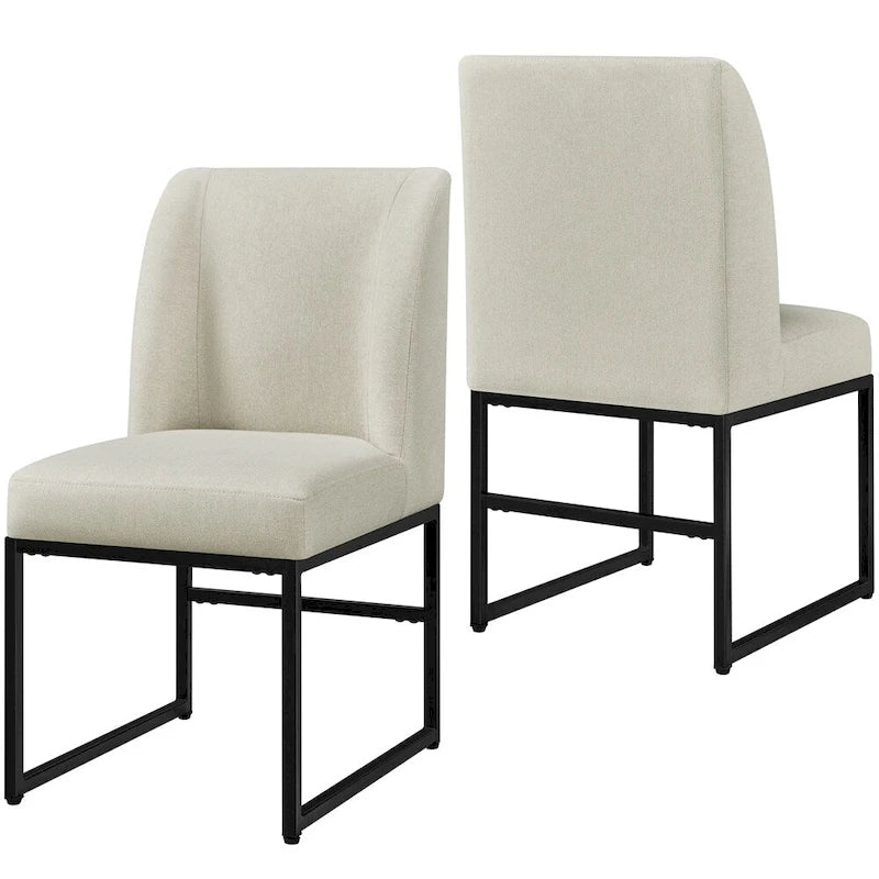 Set di 2 sedie da pranzo imbottite con struttura a U in ferro, tessuto in terilene, 135 kg, beige