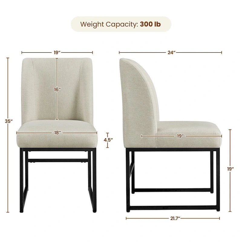 Set di 2 sedie da pranzo imbottite con struttura a U in ferro, tessuto in terilene, 135 kg, beige