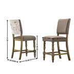 Roundhill Furniture Birmingham Script Printed Driftwood Finish Counter Height Dining Chair with Nail head, Set of 2