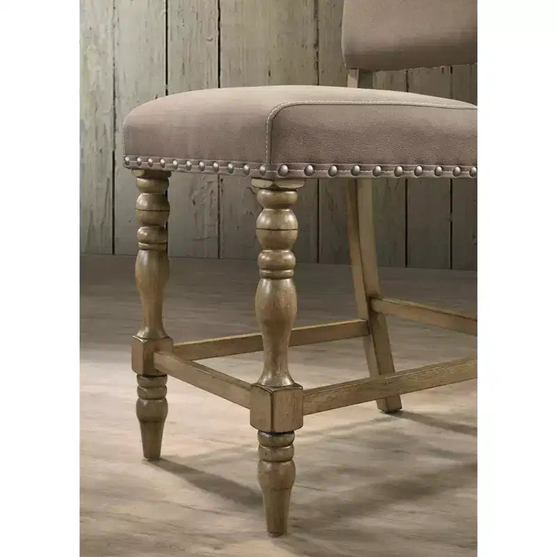 Roundhill Furniture Birmingham Script Printed Driftwood Finish Counter Height Dining Chair with Nail head, Set of 2